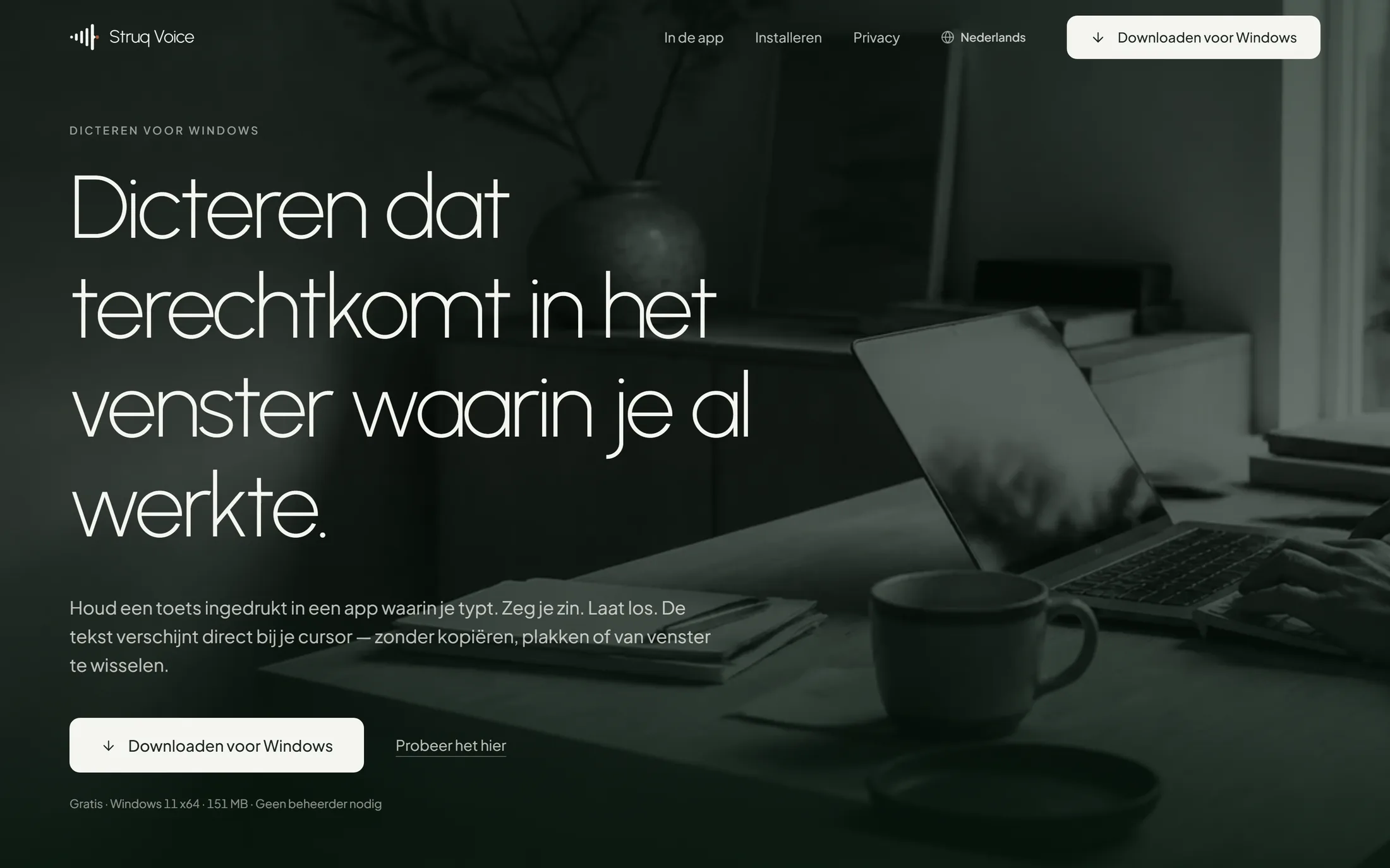 Screenshot van de website van Struq Voice